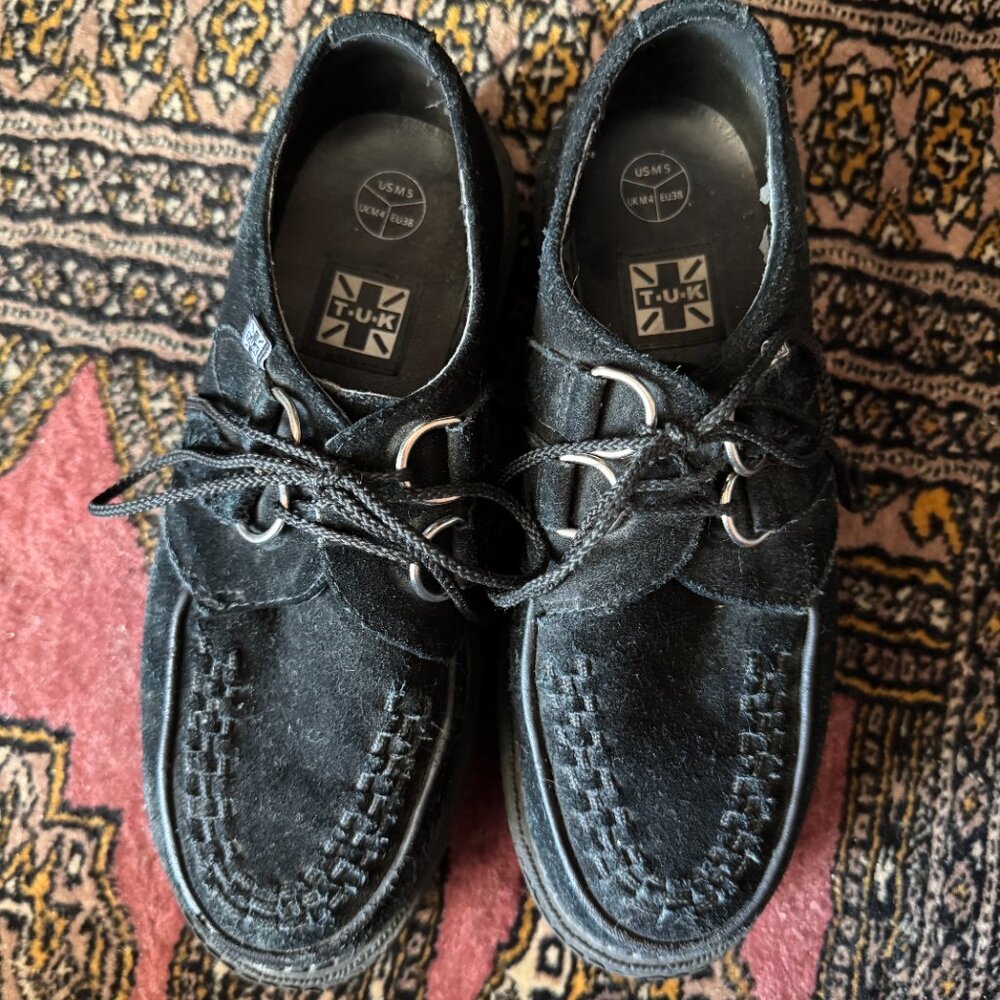 TUK Black Suede Viva Mondo Creeper Platform Shoes Women’s SZ 7 - Picture 3 of 8